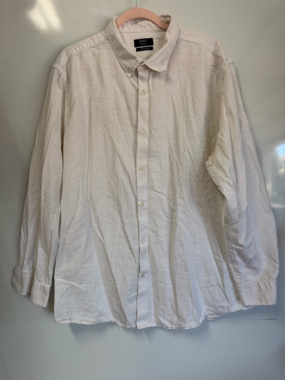 ASCOT Relaxed Fit XXX L 100% Cotton White Men's Long-Sleeve Button-Up Shirt